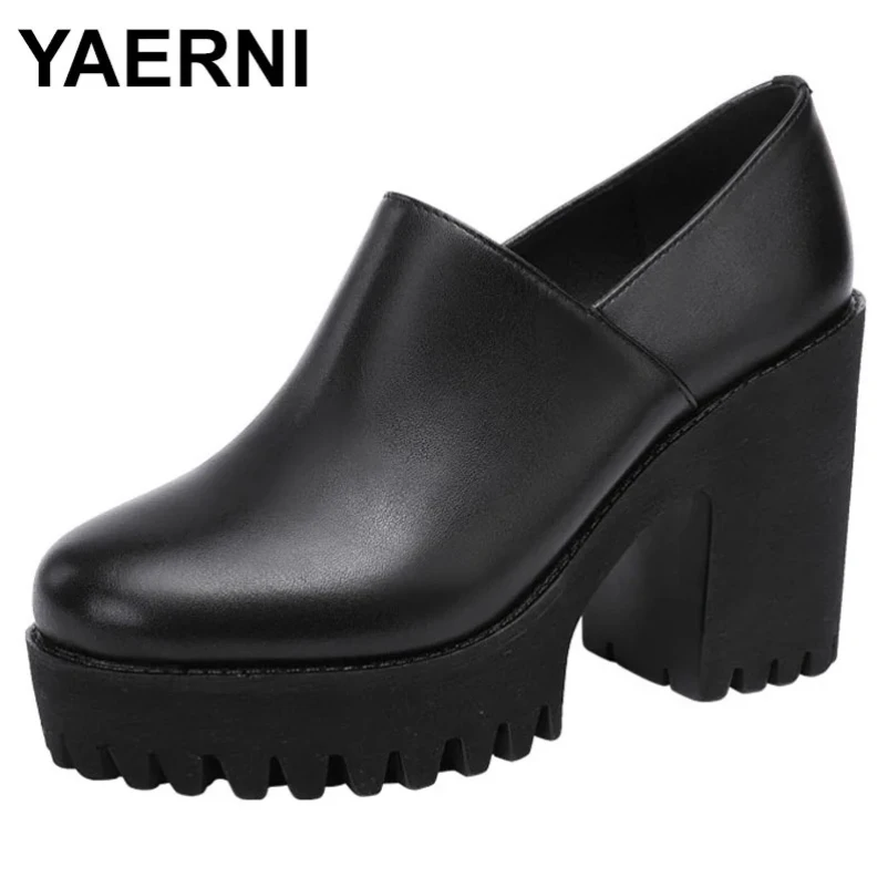 

Comfortable Thick Bottom Deep Mouth Soft Leather Shoes Spring Block High Heels Single Shoes for Office Model Dance
