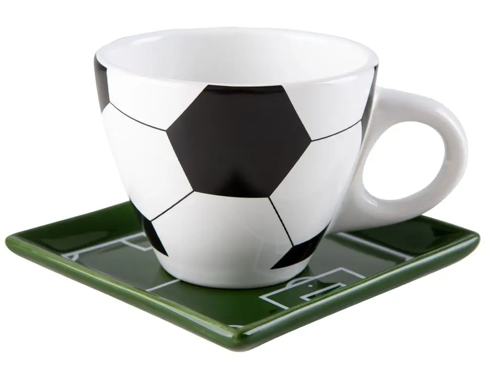 Jogo de Caneca de Chá e café de Cerâmica Branco, Preto e Verde 250ml Scalla Cerâmica Futebol 2 Peças