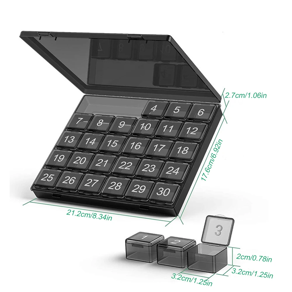 Organizador mensual de píldoras una vez al día, caja organizadora de píldoras de 30 días, fácil de abrir, estuches de píldoras de mes, organizador