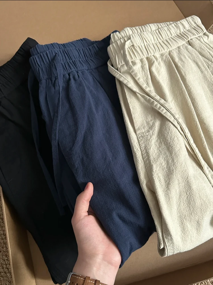 

Мужские летние тонкие свободные драпированные широкие брюки из хлопка в американском стиле ретро, повседневные прямые брюки, легкие и удобные