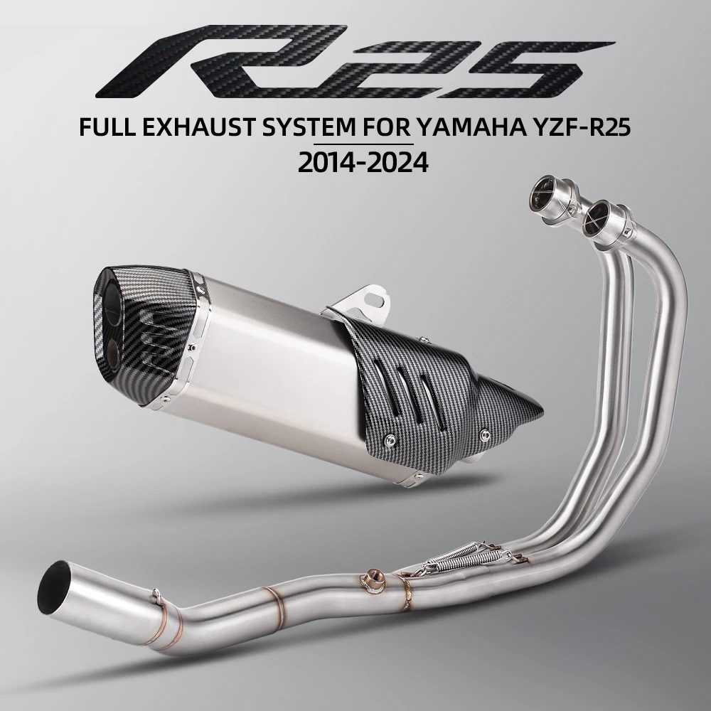 

Motorcycle Exhaust Front Tube Link Pipe Escape Connect With Cover Double Hole Muffler For Yamaha R25 R3 MT03 2015-2024