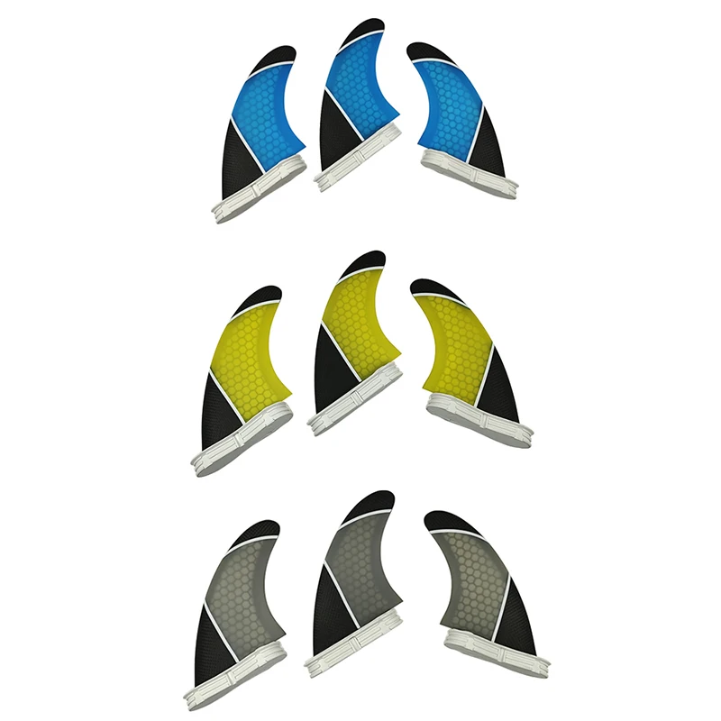 

Surfboard Fins Double Tabs 2 Fins PM-M Yellow/Grey/Blue Tri fin set Fiberglass Honeycomb tri fins Upsurf surfboard fins