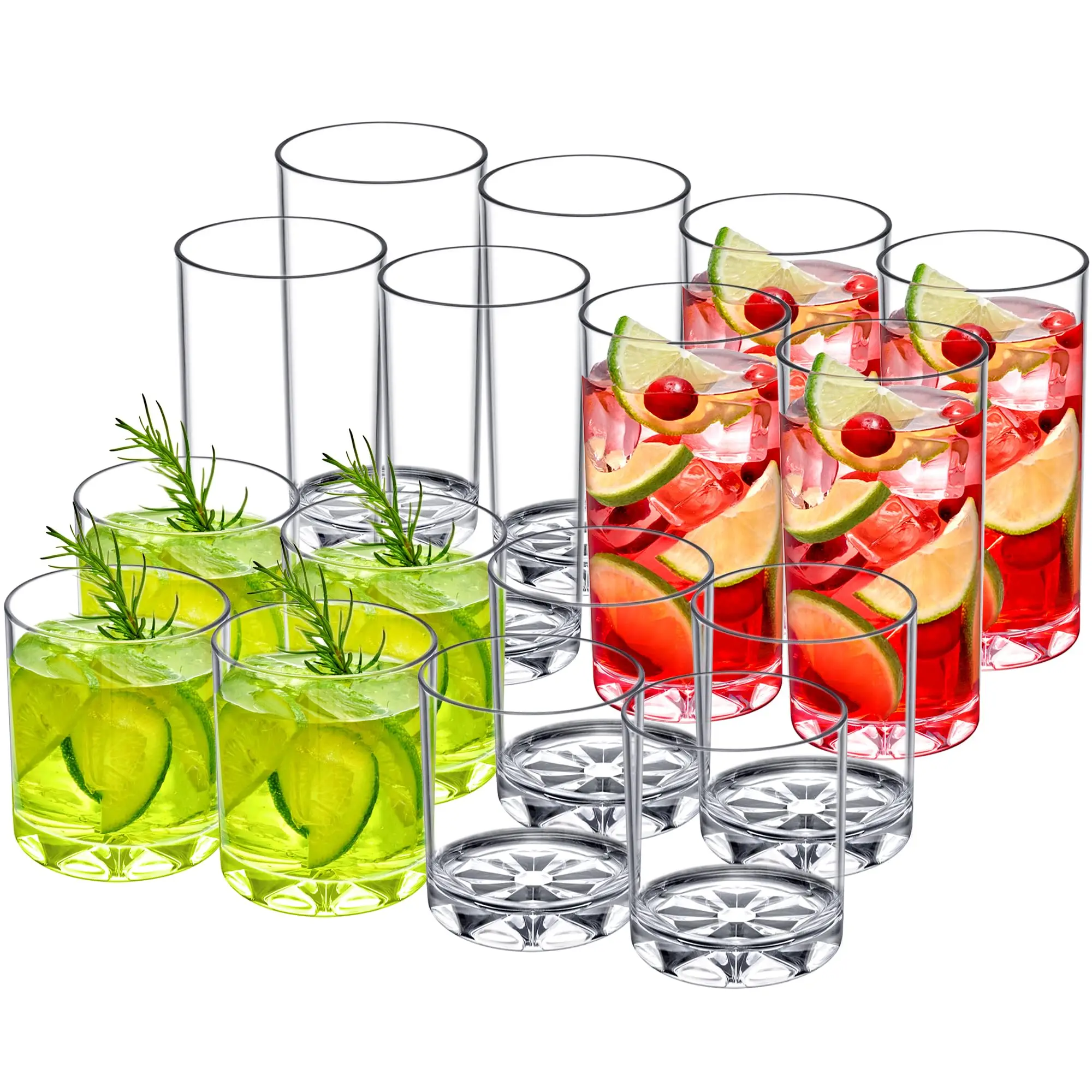 

Set of 16 Clear Plastic Cups, Dishwasher-Safe Stackable Tumblers for Parties Camping Everyday Use