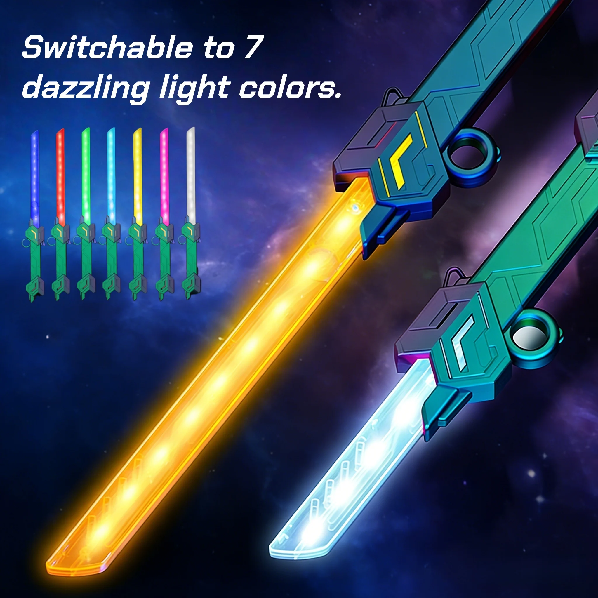 7가지 색상과 소리가 나는 텔레스코픽 회전 라이트 세이버, 어린이와 성인을 위한 플래싱 검 장난감, 파티 스트레스 해소 선물