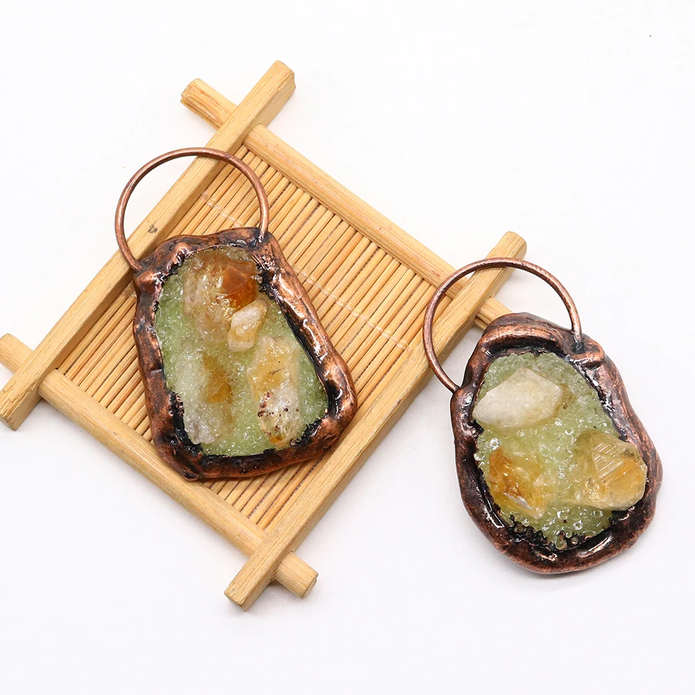 

Natural Stone Pendants Copper Hoop Druzy Citrine Crystal Agates Gemstone for Jewelry Making Handmade DIY Necklace Accessories