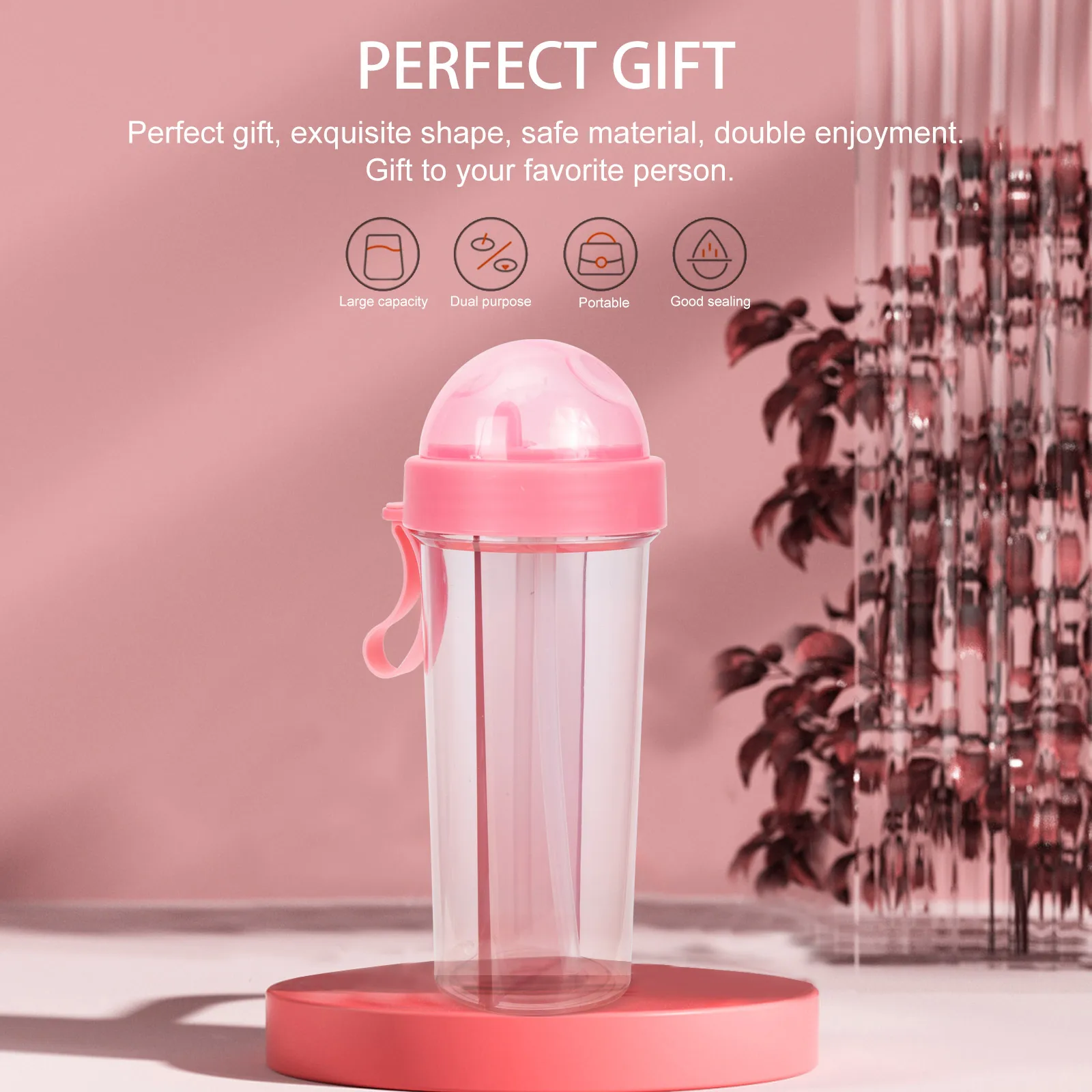 Dual Use Water Bottle With Straw Creative Design Portable Coffee Tea Container Durable Dual Cup For Outdoor Sports Travel