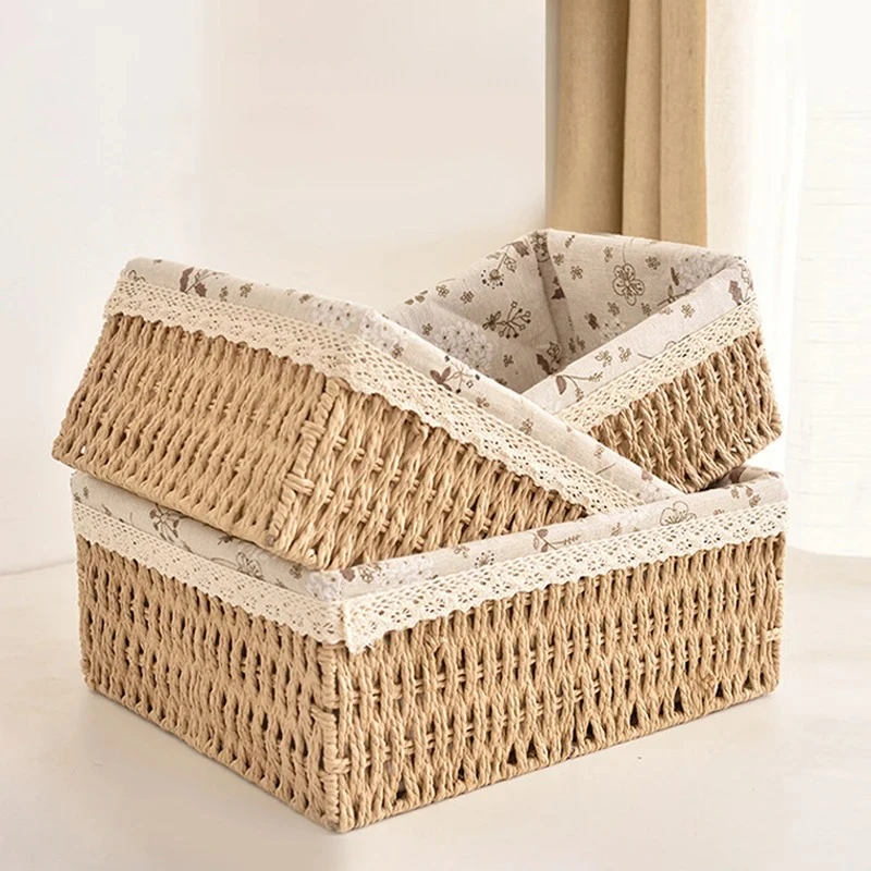 سطح المكتب فوضى فرز وسلة التخزين الروطان المنسوجة ورقة حبل سلة المنسوجة الإطار وجبة خفيفة سلة التخزين
