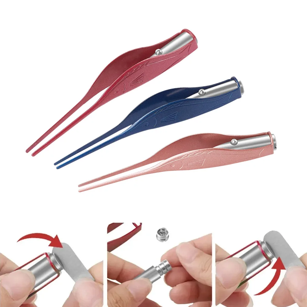 1Pc LED Flashlight Earpick Wax Removal Ear Cleaner Tweezer Luminous Kids Stainless Steel Tweezer Personal Ear Care Tools