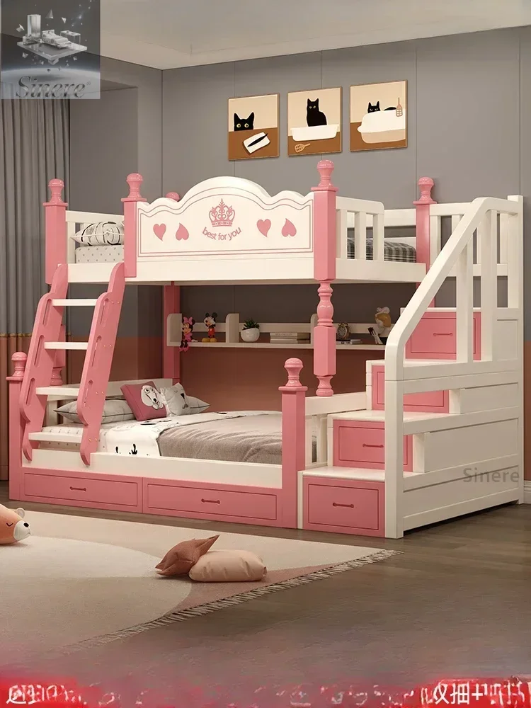 

Child and mother bunk beds, full solid wood children's beds, upper and lower beds, upper and lower bunks, multi-functional woode