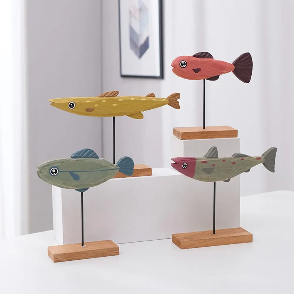 Colorful Wooden Fish Statue Nordic Style Fish Sculpture Ornaments Creative Living Room Bedroom Dining Room Home Decoration Gifts