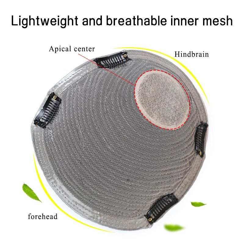 Men 100% Human Hair Natural Breathable Wig Top Swiss Lace Pieces Wig Thinning Hair Cover-Up Forehead Balding Concealment