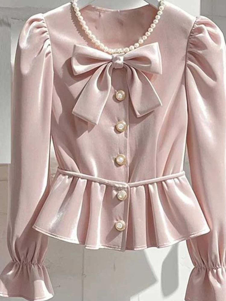 

Good quality,New,Spring,European,Clothes,Blouse,Women,Fashion,Sexy,Beading,Button,Bowknot,Cardigan,Ruffles,Tops,Long Sleeve,5803