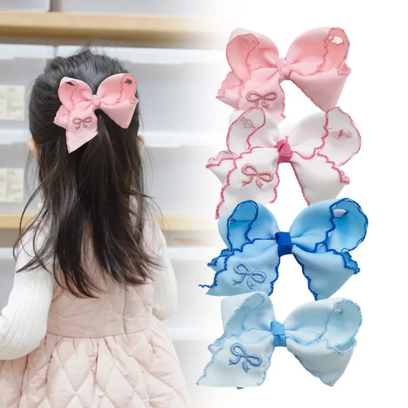 24pcs Baby Girl Frill Ribbon Hair Bows Hair Clips Solid Grosgrain Barrettes Hairpins Kids Headwear Bulk Pack