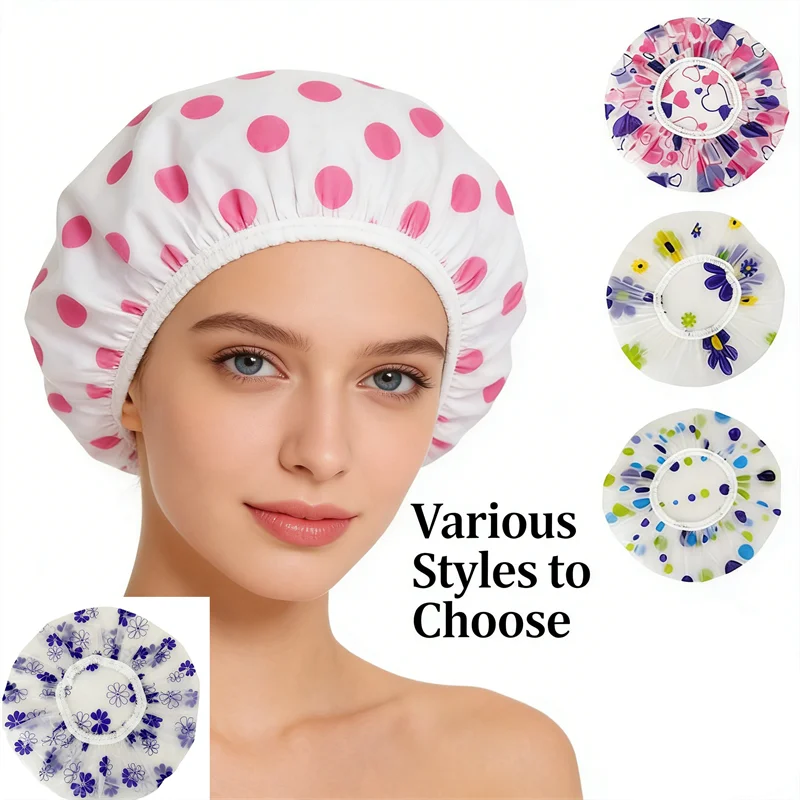 Waterproof Shower Cap Reusable Thicken Elastic Dry Hair Hat Dustproof Oil-proof Women Shower Spa Salon Kitchen Cooking Bathroom