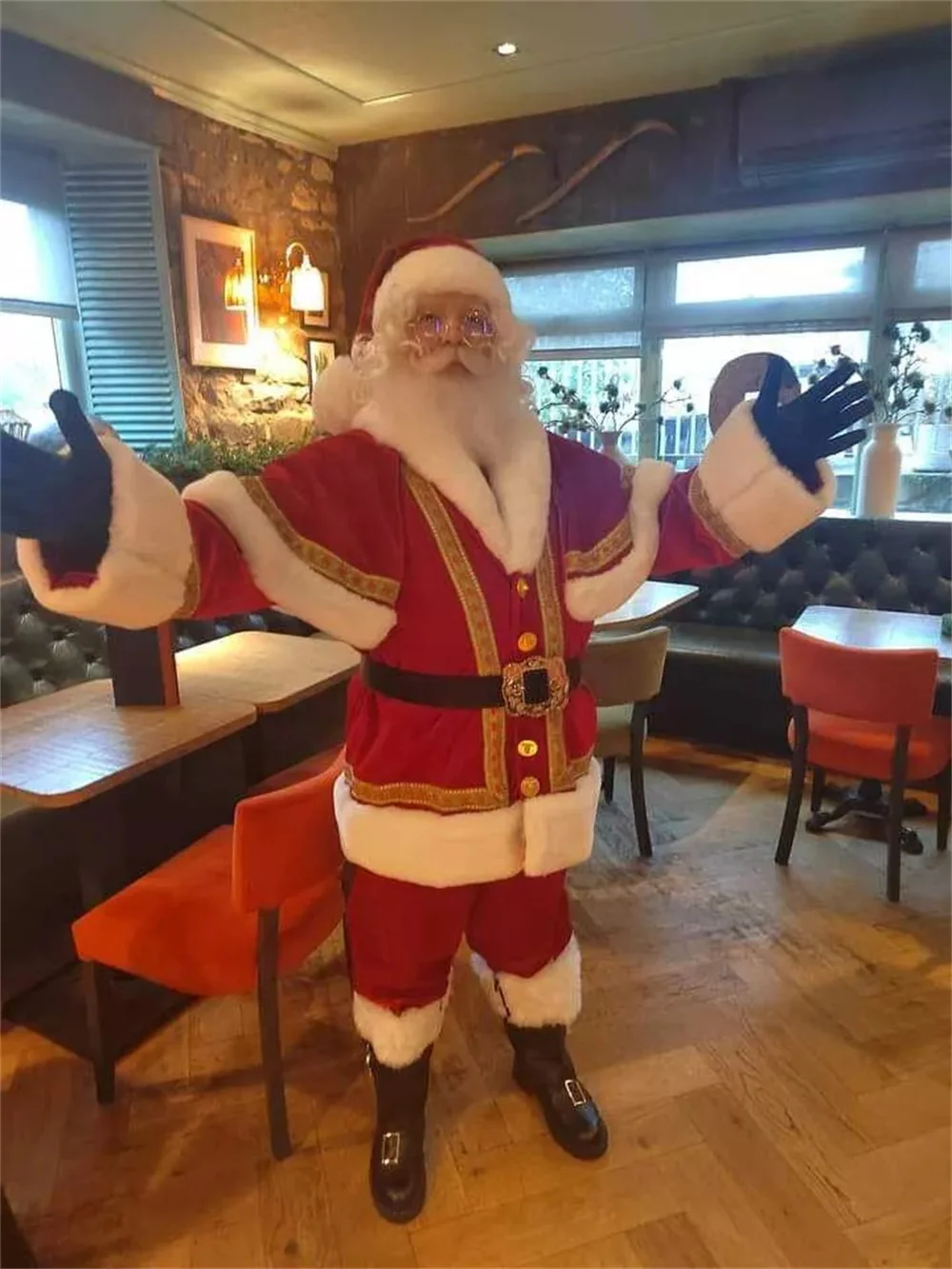 أحدث زي سانتا كلوز المخملي الفاخر، زي سانتا الاحترافي، زي عيد الميلاد، يناسب ملابس المهرجانات للبالغين مع قبعة