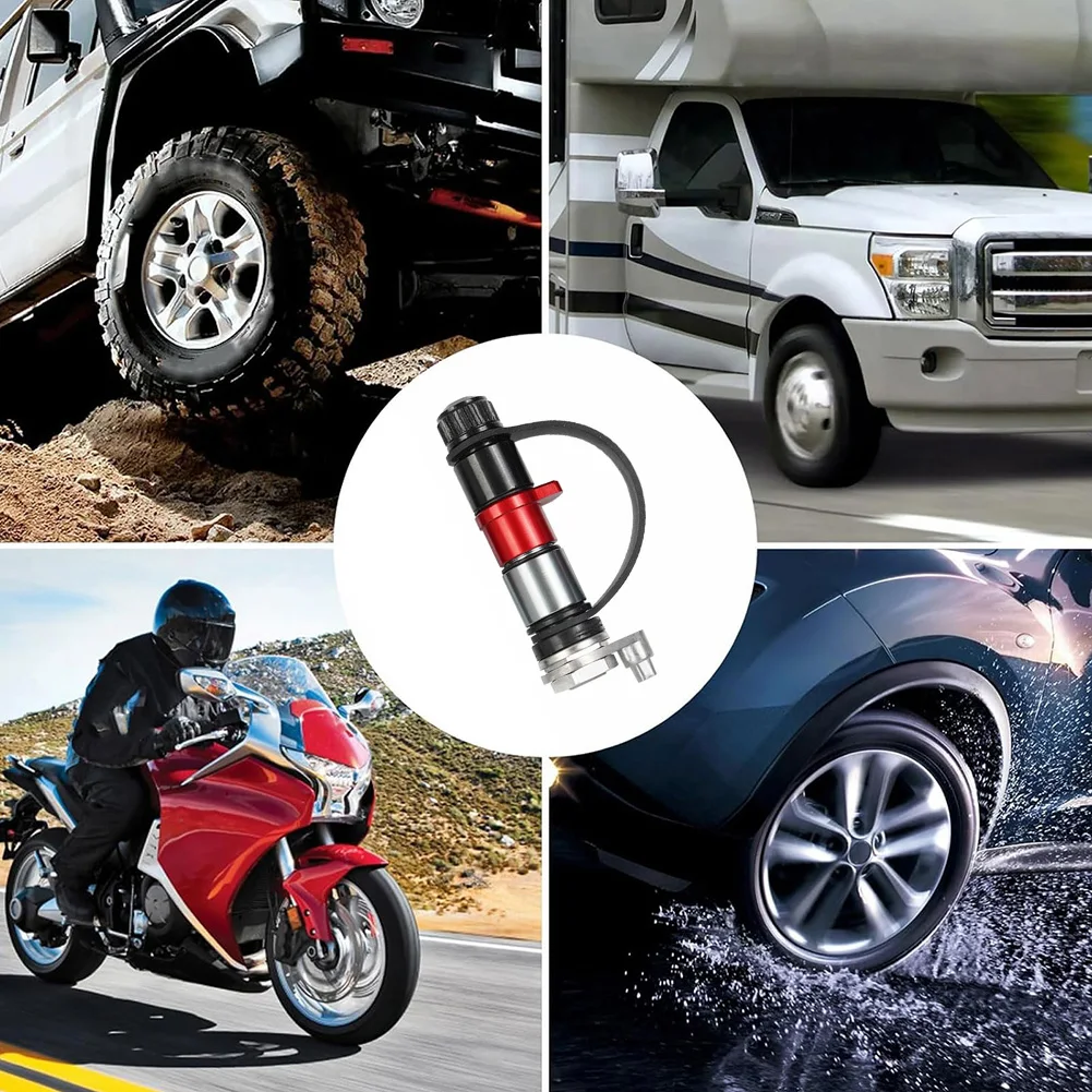 Automatic Tire Deflator Valve Set For Off-Road 4x4 Quick Air Down To 30 PSI Aluminum Alloy Red Black