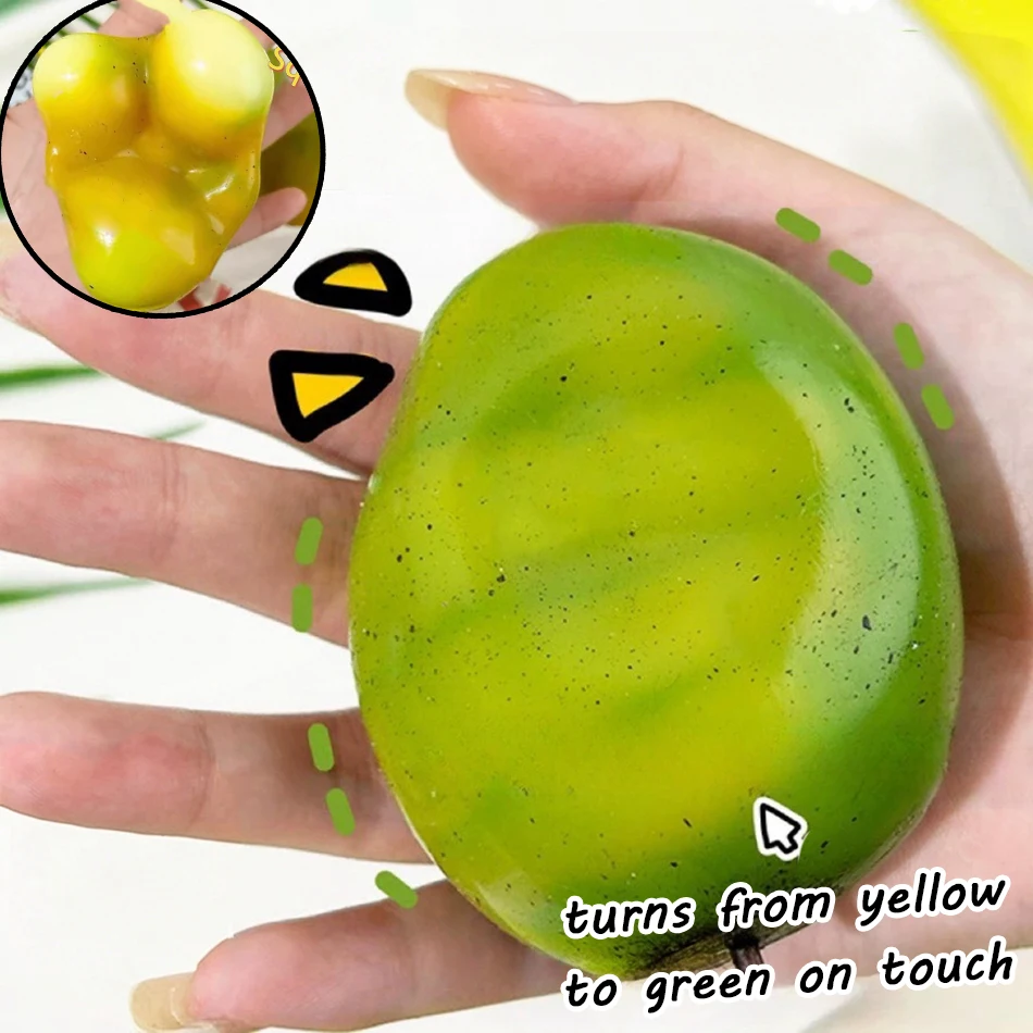 1/2/3pcs Handmade Crispy Mango Stress Ball Squeeze Toy, Color-Changing Mango Squishy Fidget Ball, ASMR Sensory Stress Relief Toy