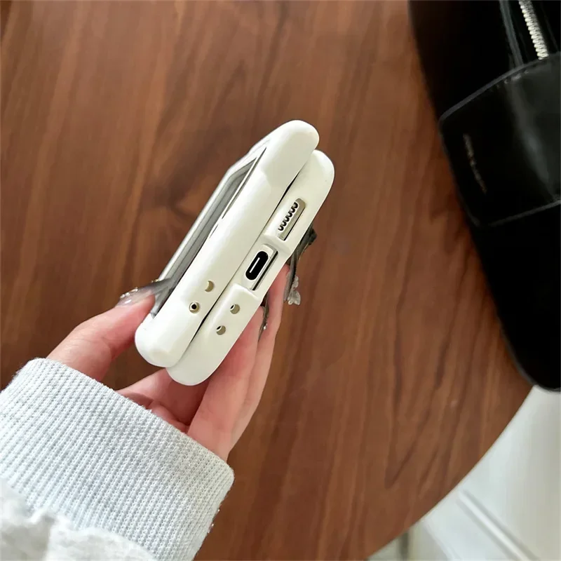 Чистый цветной чехол для телефона с кошачьими ушками для Samsung Galaxy Z Flip 6 5 4 3, защитная задняя крышка для ZFlip4 ZFlip5 ZFlip6