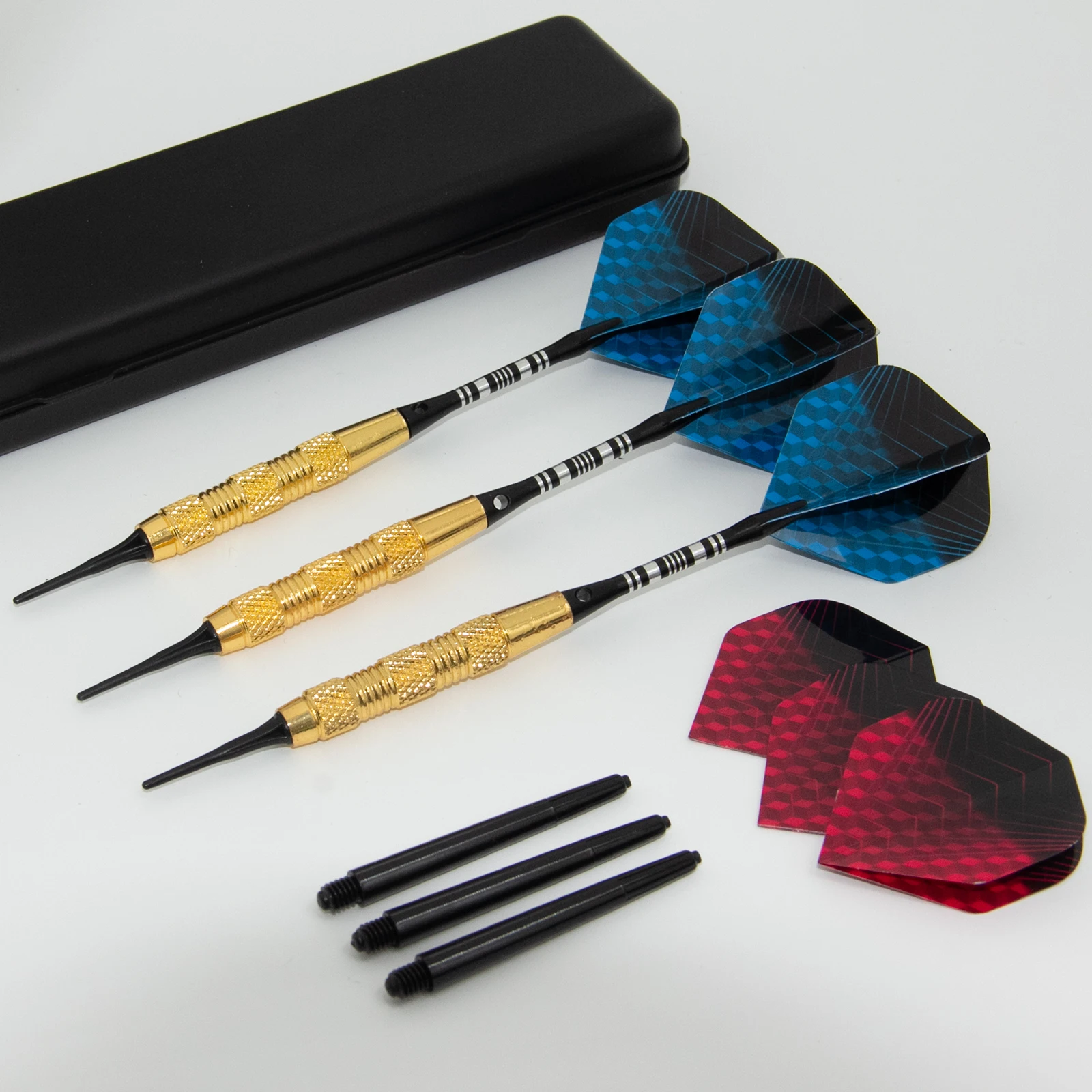 

Железные дротики Huanqu 18 г, оснащенные тремя дополнительными дротиками, тремя крыльями для дротика, десять наконечников для безопасного дартса и ящик для хранения, нескользящие текстурированные дротики для твердого захвата, набор профессиональных тренир