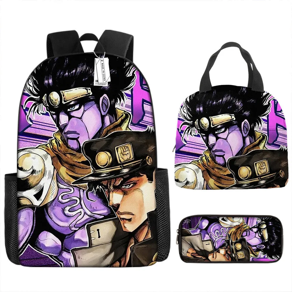 

Cartoon Youthful JoJo Wonderful Adventure 3D Printed 3pcs/Set Travel bags Laptop Daypack Backpack handheld Lunch Bag Pencil Case