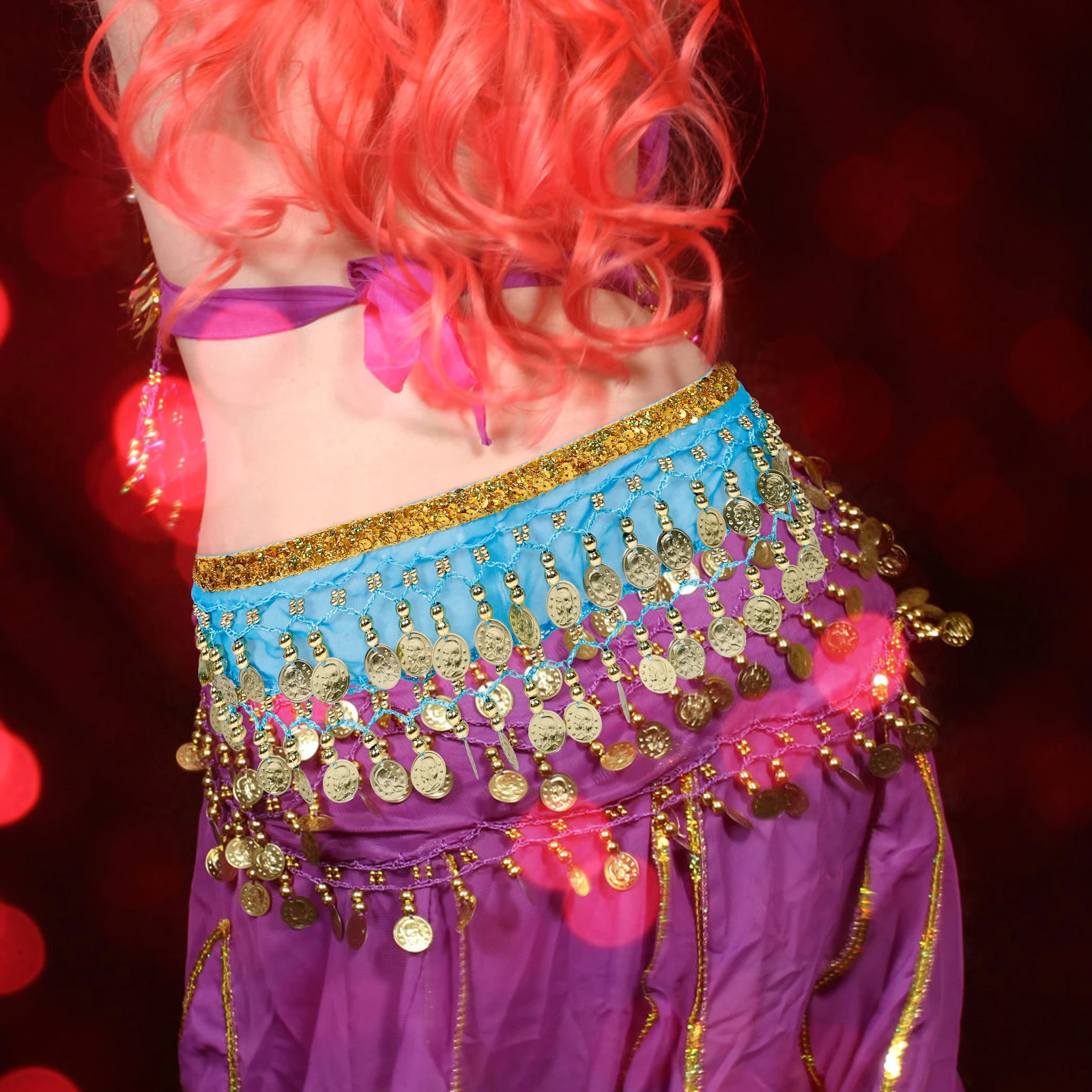 

3pcs Belly Dance Hip Scarves Sparkly Tassel Fringe Belt Skirt Dangling Coins Costume Accessories Stage Performance Hip Scarf