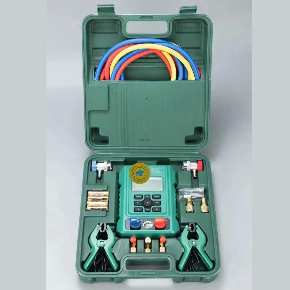 Refrigeration Digital Manifold Gauge Meter Refrigerant Inspection HVAC Vacuum Pressure Temperature Tester 2-Way Valve