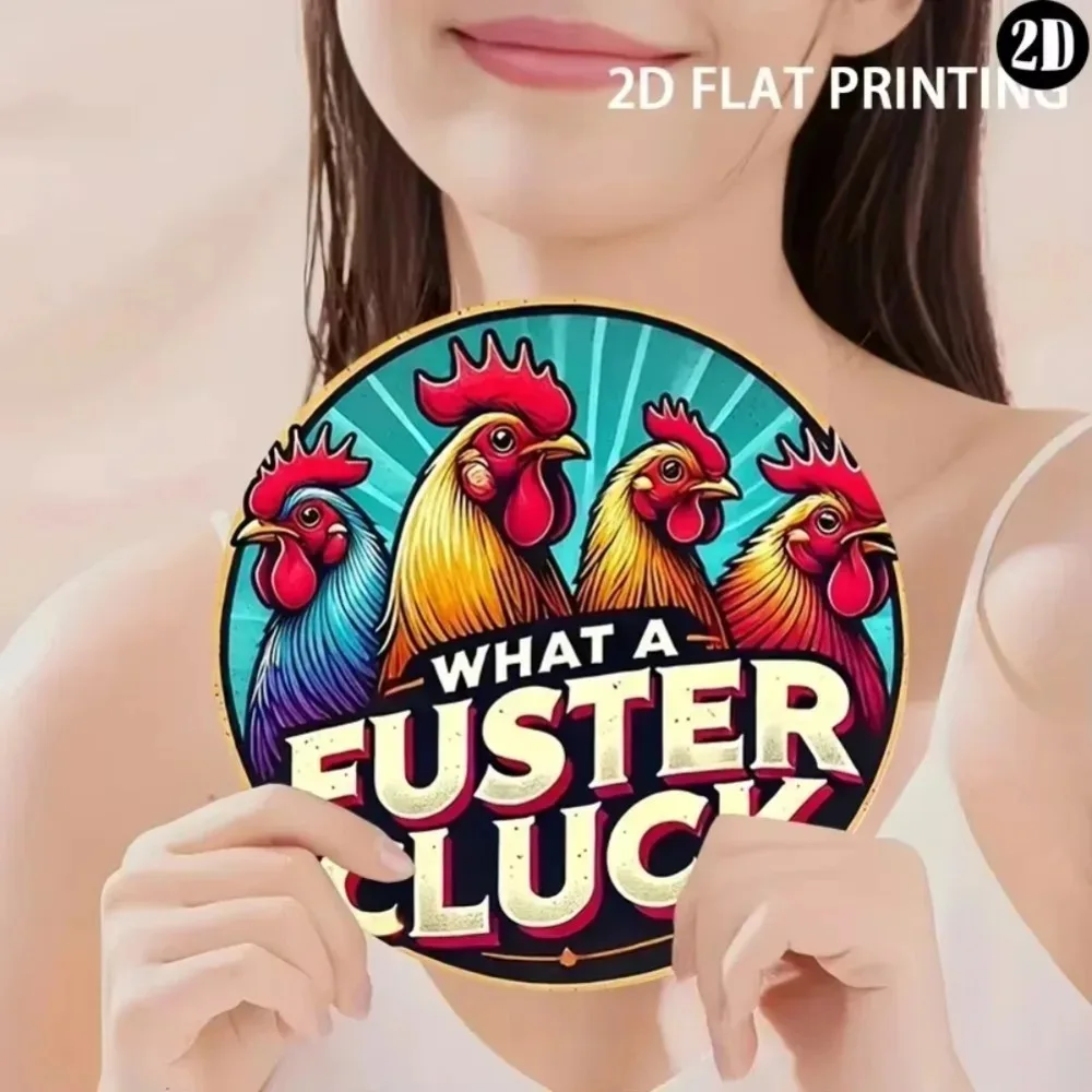 

Chicken Humor Colorful Round Sign | CluckHumorProWeatherproof Plaque | Easy-Hang Art | Distressed Finish, Rooster with