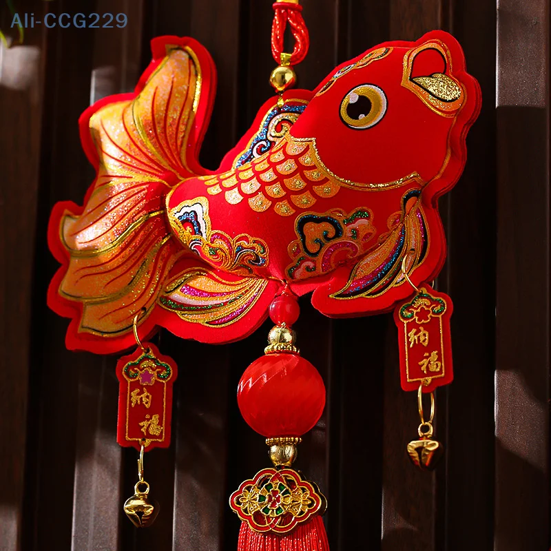 Festival da primavera pingente vermelho saco da sorte lanterna ornamentos para sala de estar maçaneta da porta pequena vassoura decoração do ano novo chinês