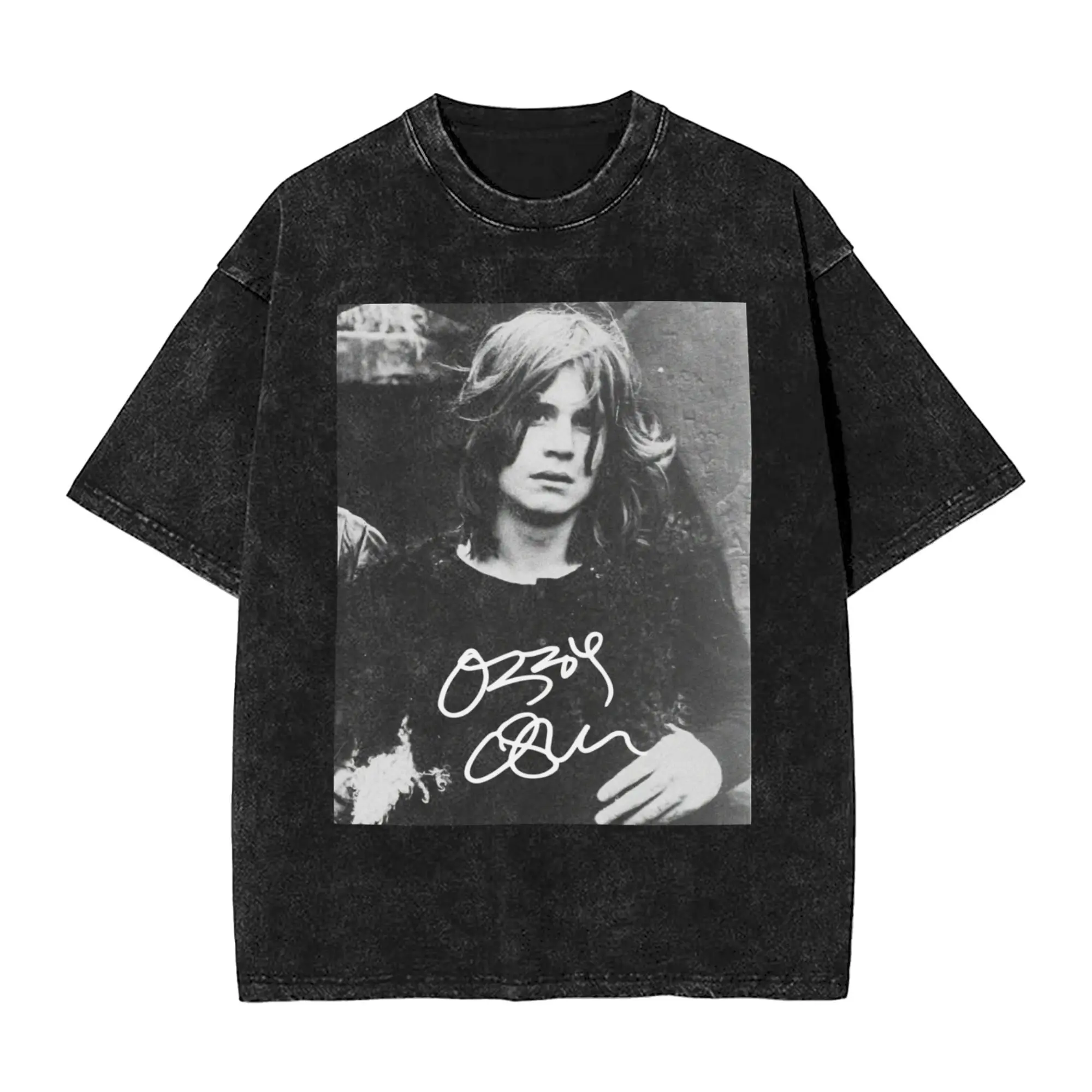 Men T Shirt Young Ozzy Signature Vintage Washed T Shirts Hippie Summer Tees Y2K Funny Loose Cotton Clothing Birthday Gift