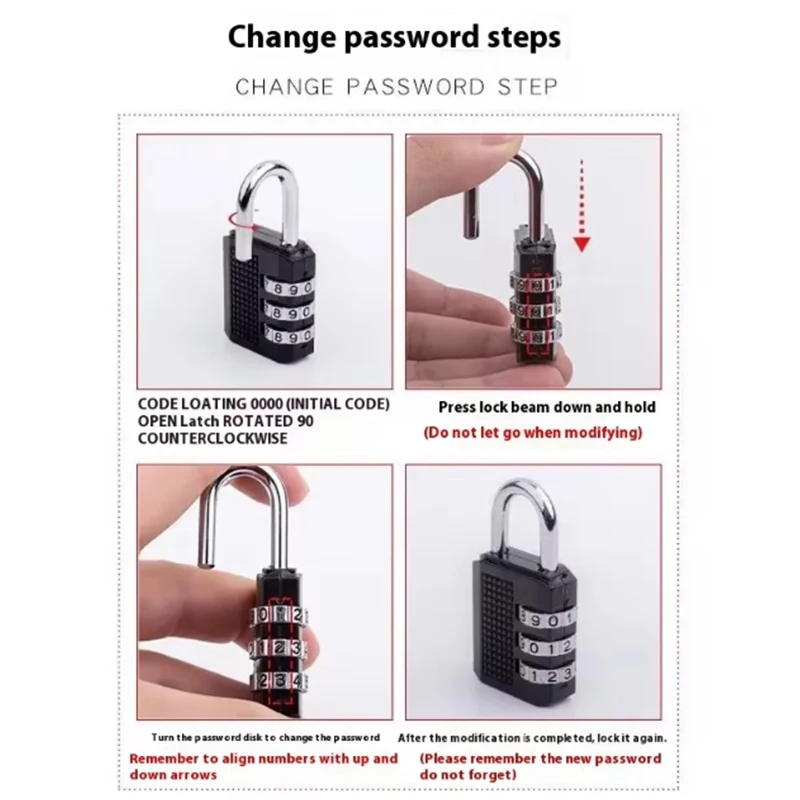 4 Digit Zinc Alloy Combination Lock Padlock Luggage Anti-theft Weatherproof Security Outdoor Gym Safely Code Door Lock Black