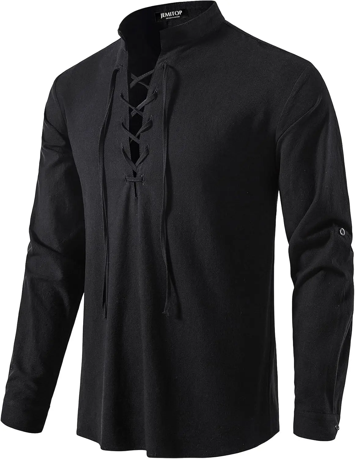 JEMITOP Camisas retro de algodón puro con cordones para hombre, estilo renacentista, pirata, medieval, vikingo