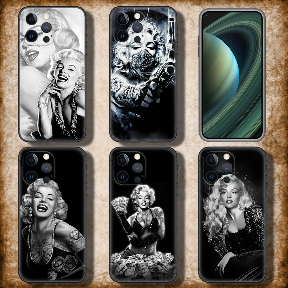 59C Black and white Monroe Pattern Soft Silicone Case for iPhone 15 14 Plus 13 12 11 X XS XR Pro Max Mini 8 7 Plus