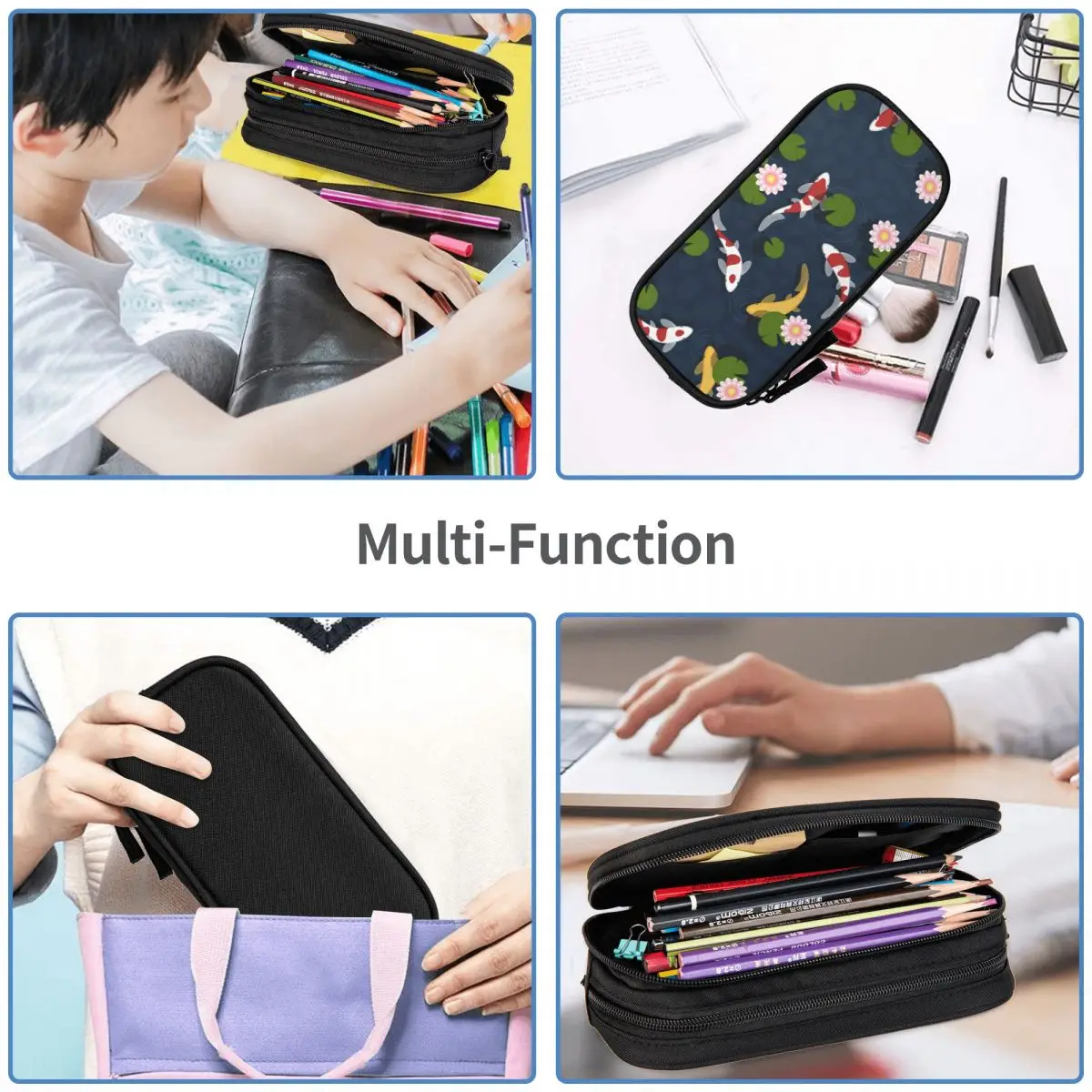 Japanese Koi Fish Pond Pencil Cases Big Capacity Pen Bags Pen Box Pencil Pouch For Boys Girls Students Stationery School Office