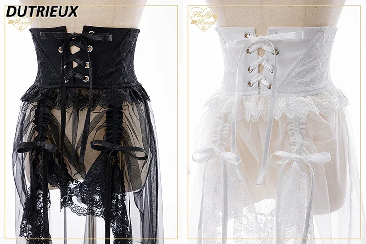 

Versatile Lace-up Integrated Waist-sealed Skirts Spring Summer New Sweet Cute Girls Solid Color Versatile Lace Transparent Skirt