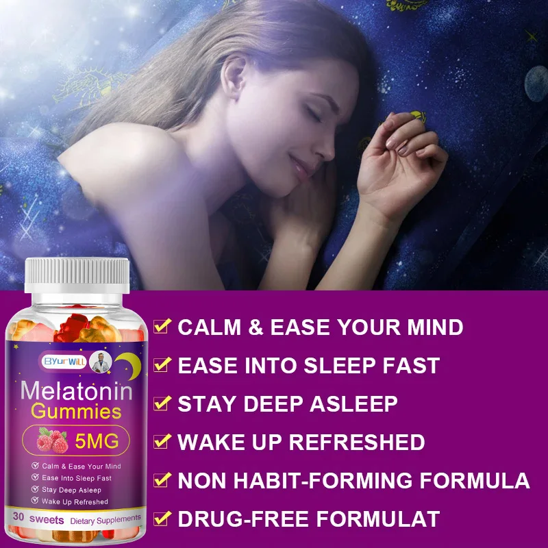 Melatonin Supplement 5mg Contains Vitamin D3 & MSM Gummies to Fall Asleep, Promote Sleep Quality & Alertness Non-GMO
