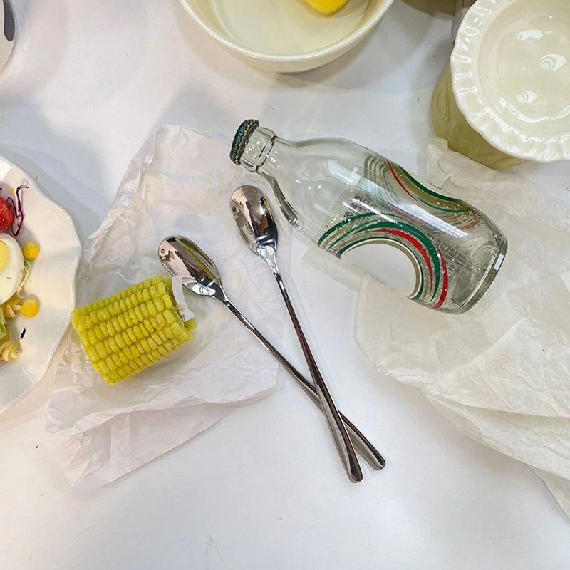 

Ложка для размешивания из нержавеющей стали с длинной ручкой, ложки для кофе и чая, десертная ложка, ложка-мешалка, кухонные принадлежности