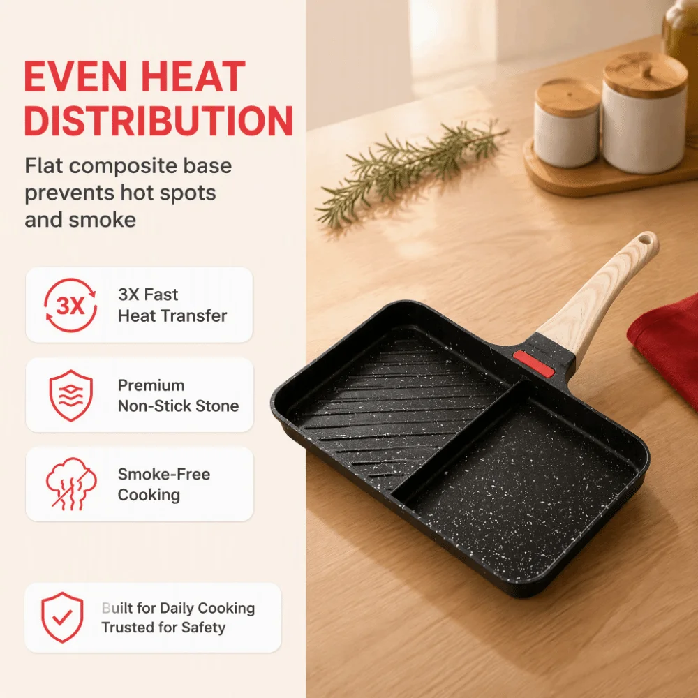 Nonstick Coating Divided Grill Pan Mafesanite Wooden Handle Mafesanite Griddle Stovetop Compatible Nonstick Breakfast Skillet