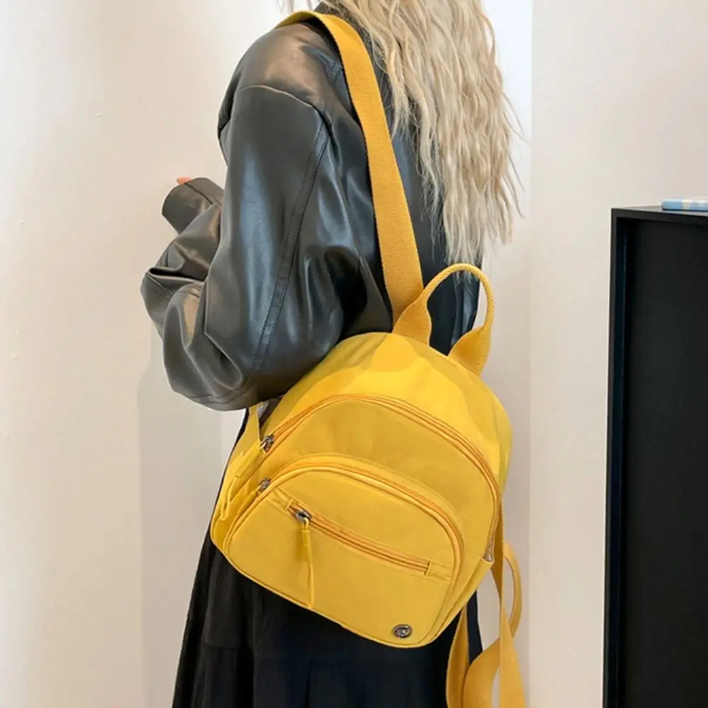 

Portable Women Nylon Backpack Solid Color Waterproof Multipockets Casual Backpack Lightweight Fashionable