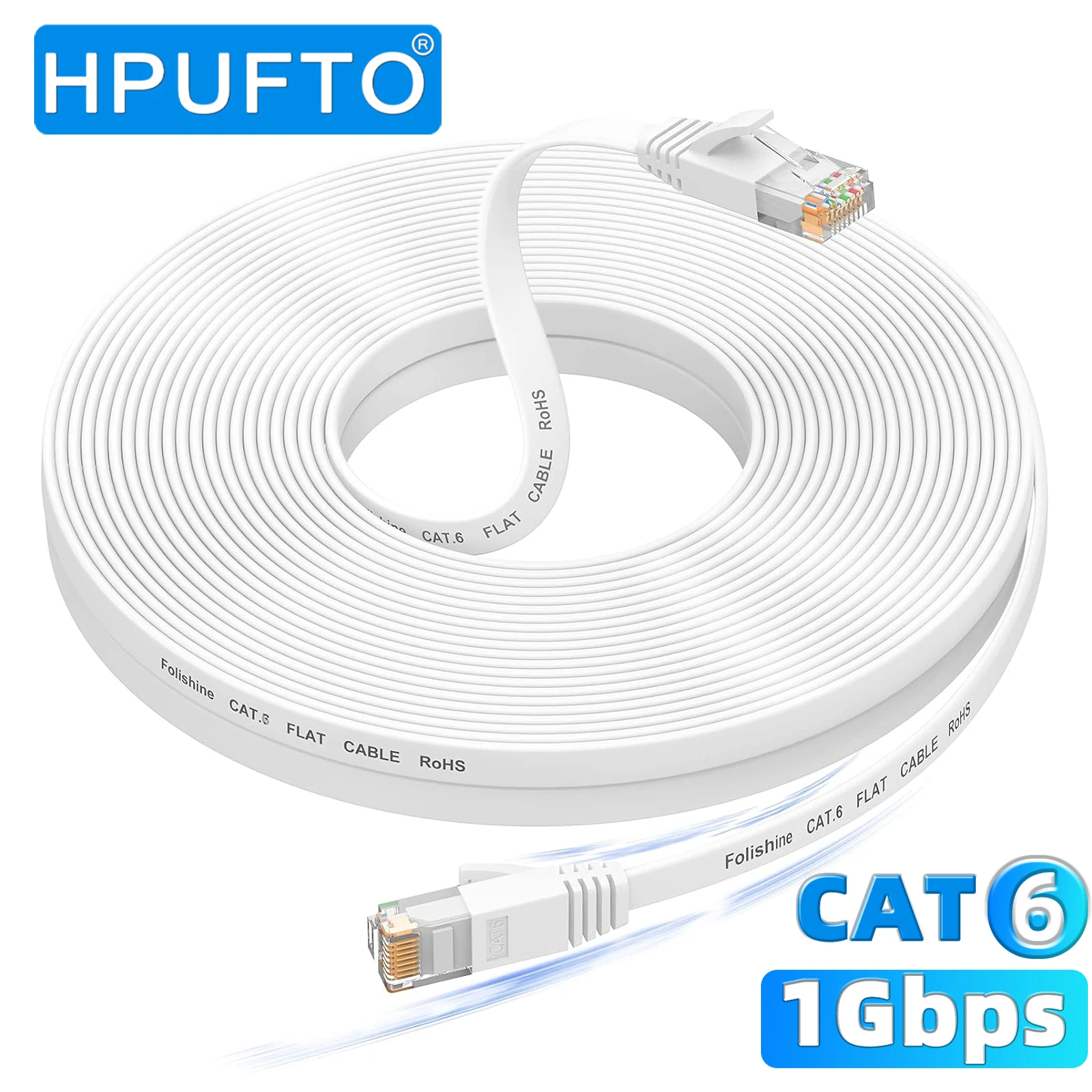 CAT 6 Ethernet Cable White High Speed Solid Flat CAT6 Gigabit Internet Network LAN Patch Cords Bare Copper Snagless RJ45 Connect