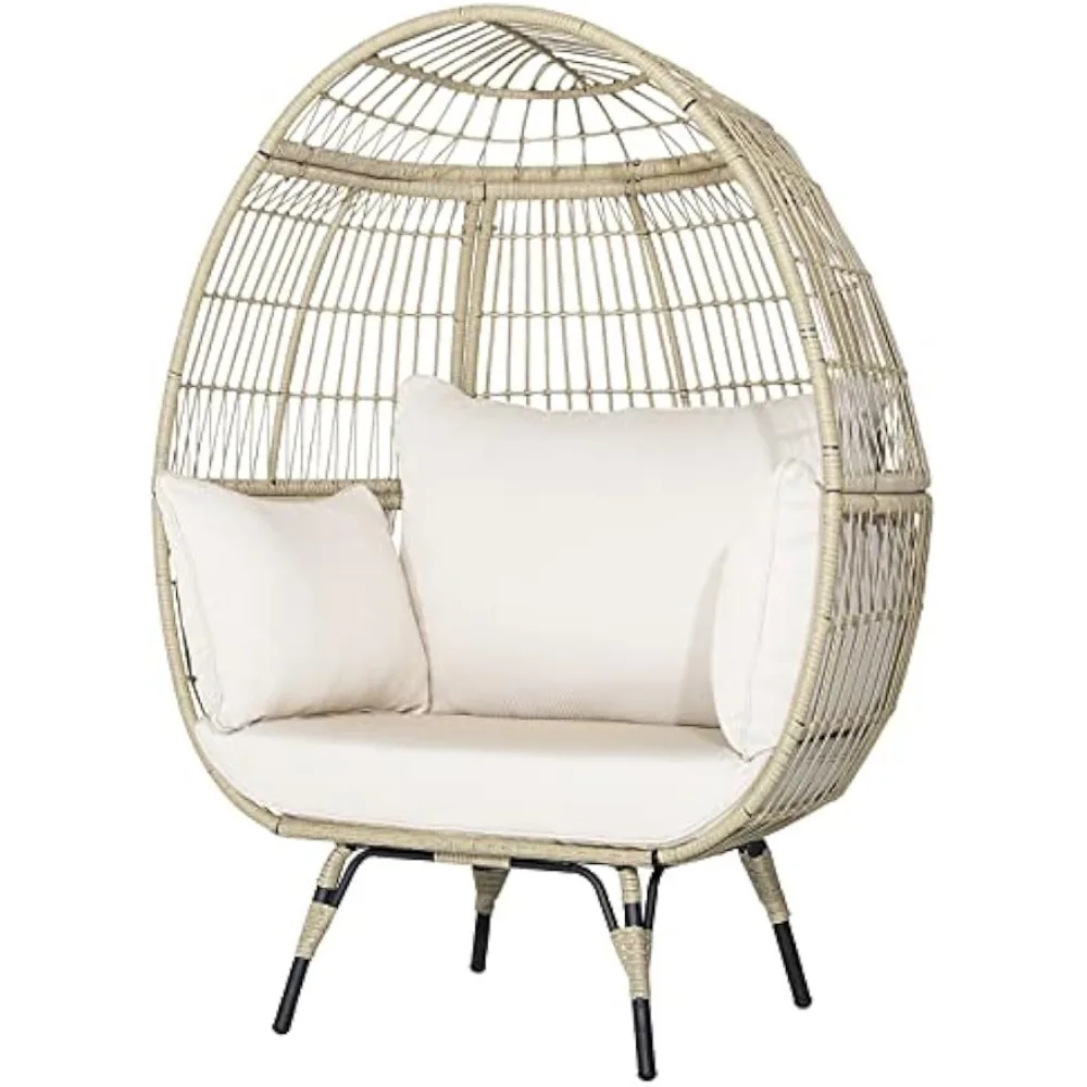

Patio Oversized Rattan Egg Chair Lounge Basket w/ 4 Cushions for Indoor Outdoor