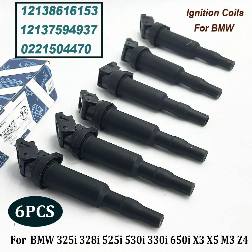 

NEW 6PCS 0221504470 Ignition Coils 12138616153 12137594937 221504470 For B-MW 325i 328i 525i 530i 330i 650i X3 X5 M3 Z4