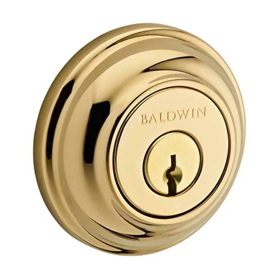 Baldwin SC.TRD.003.6L.DS.CKY.KD Traditional Round Single Cylinder Deadbolt Polished Brass for Residential Front Doors with Enha