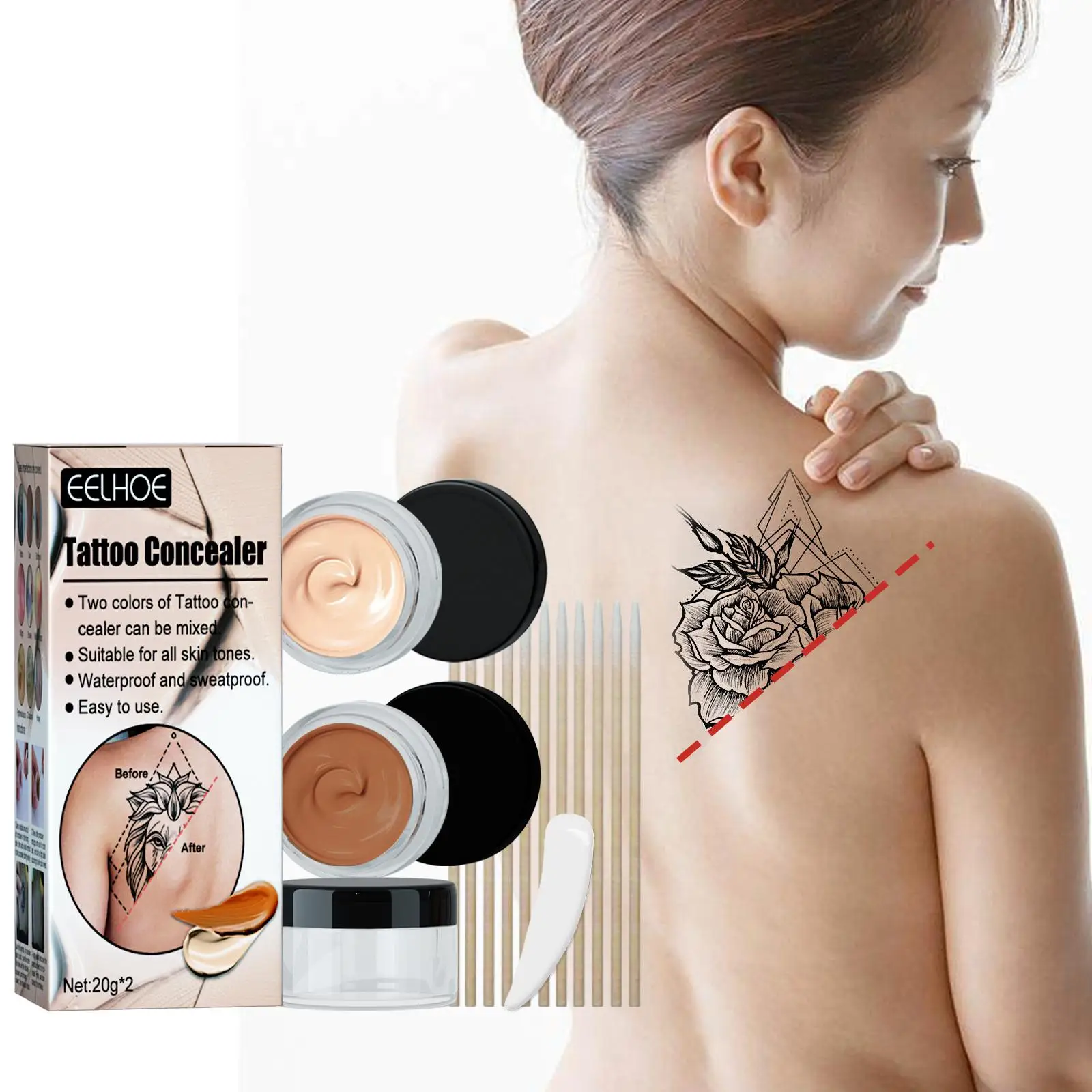 Ensemble de maquillage correcteur de tatouage, couverture complète, correcteur de maquillage imperméable pour femmes et hommes, couverture de cicatrice pour un usage quotidien