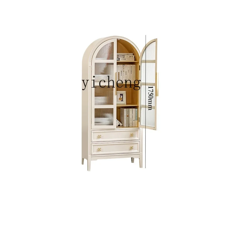 

TQH bookcase arched glass door locker living room bookshelf cream wind display cabinet