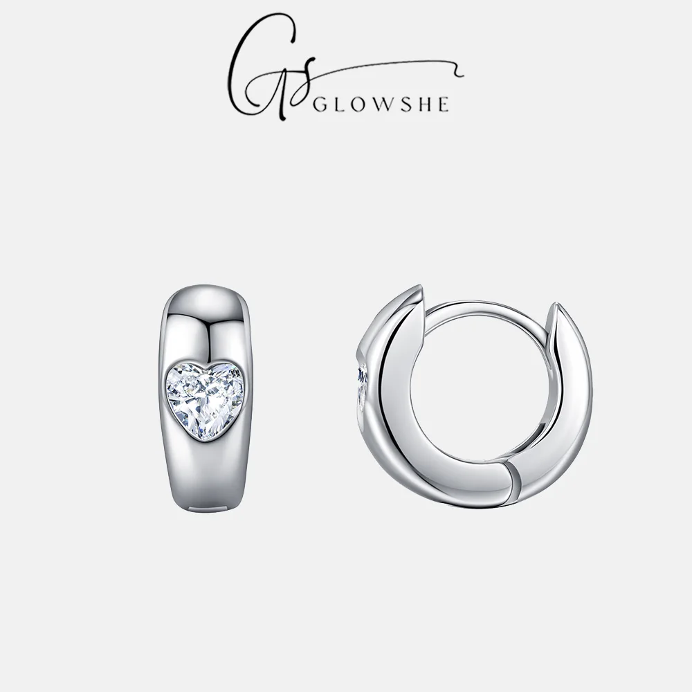 

Glowshe 925 Sterling Silver Zircon Romantic Heart Hoop Earrings Hypoallergenic Jewelry For Wedding Engagement Anniversary Gift