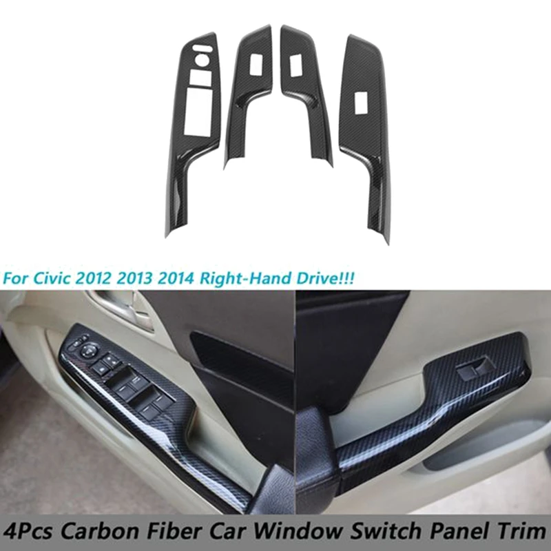 

4Pcs Carbon Fiber Car Door Window Lift Switch Panel Cover Trim For Honda Civic 9Th 2012 2013 2014 RHD