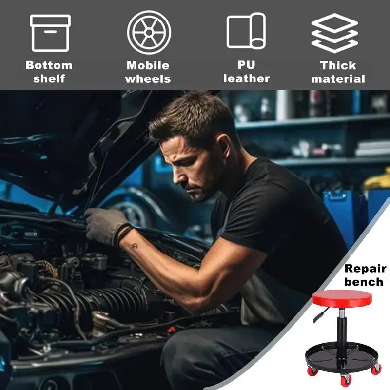 Liftable Workshop Chair Car Repair Stool Garage/Shop Seat Padded Rolling Shop Stool Rotary Workbench Car Repair Tool Bench
