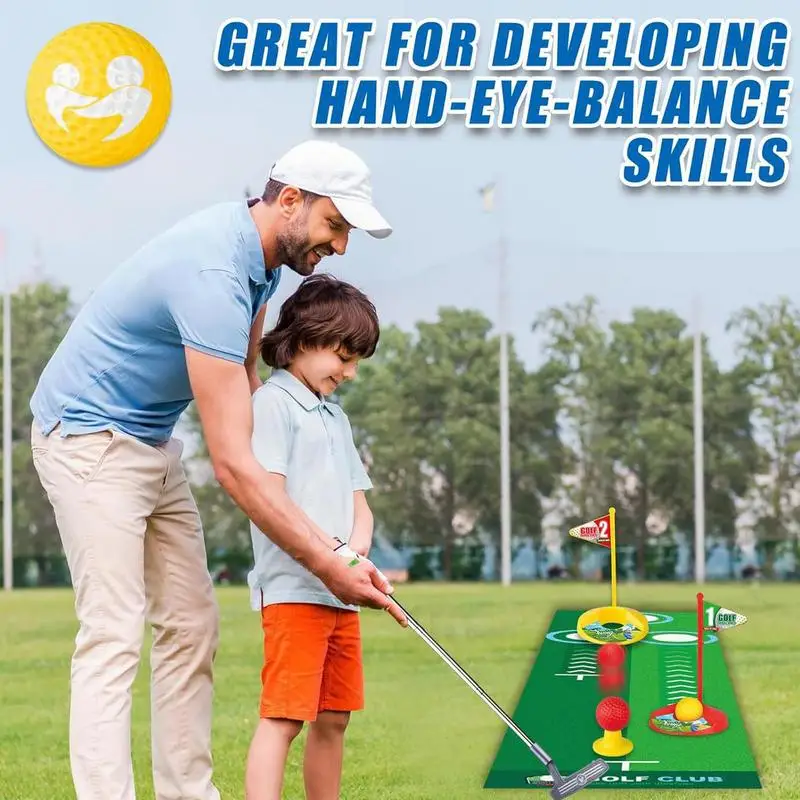 Kids Golf Toy Set Adjustable Kids Golf Club With Putting Mat Fun Sports Toy Golf Games With Practice Hole For Boys & Girls