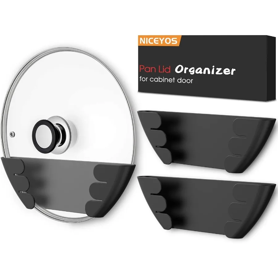 

Universal Pot Lid Organizer for Cabinet Upgraded Patented 3 Pack Inside Cabinet Door Wall Mount Pan Top Storage Organizer Rack