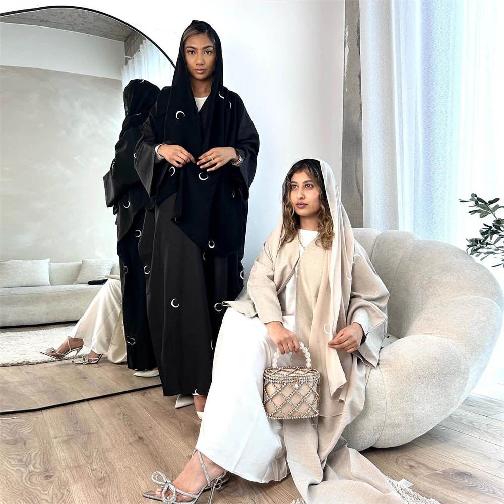 

2024 New Muslim Batwing Sleeve Open Cardigan Kimono Abaya Embroidery Dubai Moroccan Women Kaftan Jalabiya Turkish Islam Clothing